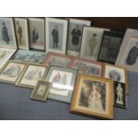 Eight Vanity Fair prints from 1873 and later by Spy and Ape together with antiquarian fashion prints