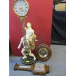 A late 20th century composition Juliana pendulum clock 82cm high, together with two treen cased