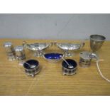 A collection of silver cruets together with and egg cup, 211 grams