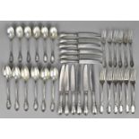 A 20th century Italian silver cutlery set comprising six of each : dinner forks, dinner knives,