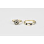 An 18ct gold, diamond and sapphire half eternity ring, size O, together with a diamond and