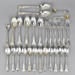 An early Victorian near matching set of spoons and forks in the kings pattern, comprising six egg