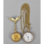 Two gold cased ladies pocket watches, to include one with gold coloured face with floral detail, the