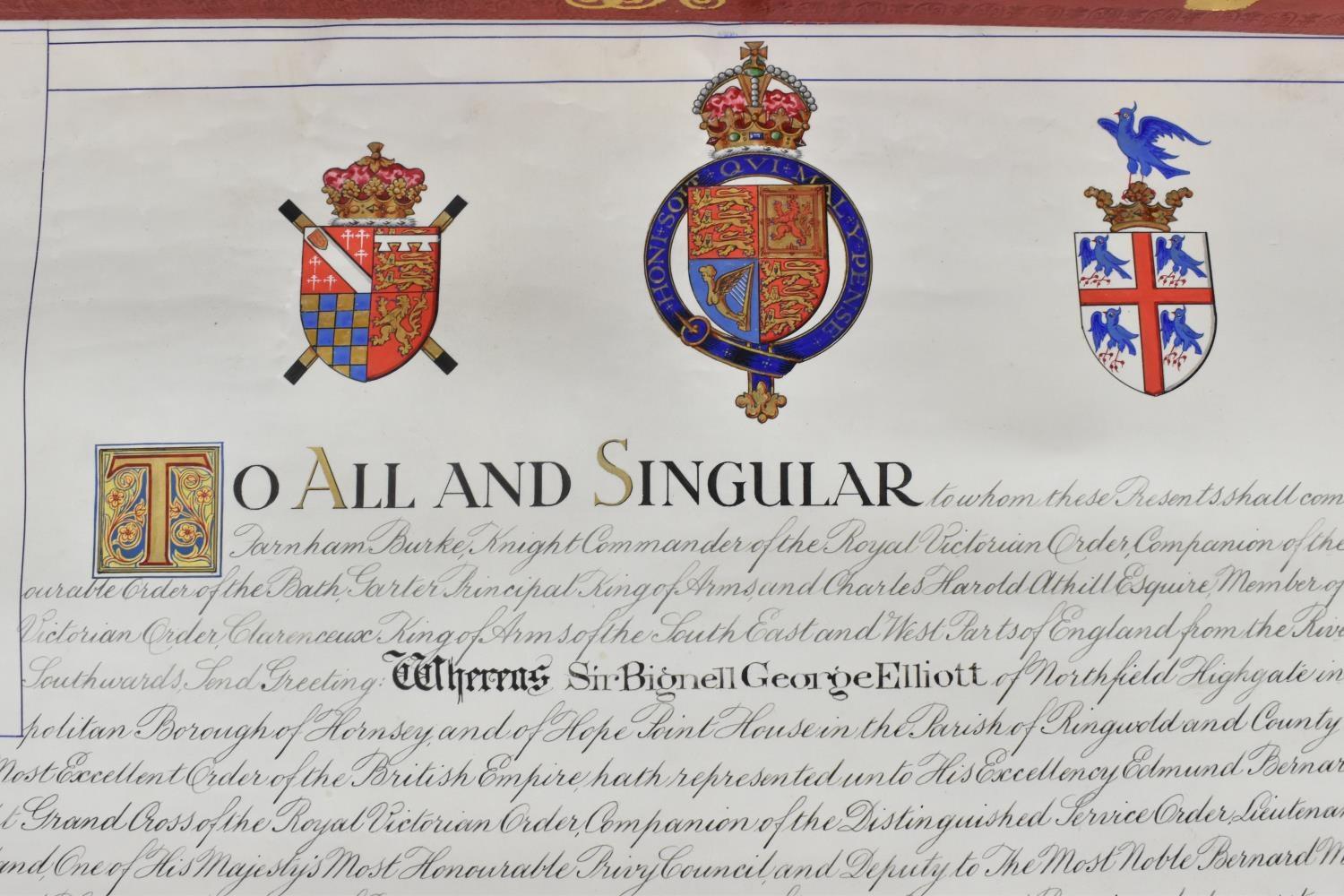 A George V Grant of Arms to Sir Bignell George Elliott of Northfield Highgate in the metropolitain - Image 5 of 11