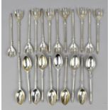 A set of Continental silver cake forks and teaspoons, comprising twelve forks and ten spoons, of