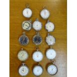 A group of Ingersoll, Smiths and other manual wind pocket watches, in plated and chrome cases (14)