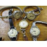 Five vintage ladies Ingersoll wrist watches and a vintage Heuer pocket timer Location: Cab