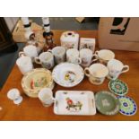 A small collection of baby plates to include a Doulton Winnie the Pooh one, a Tinsbury nursery rhyme