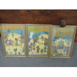 A set of three 20th century Persian silk embroideries, framed and glazed, 29 x 19xcm Location: RWB