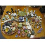 A mixed lot to include Mille Fleurs pattern cloisonné flute Limoges scent bottles, glass