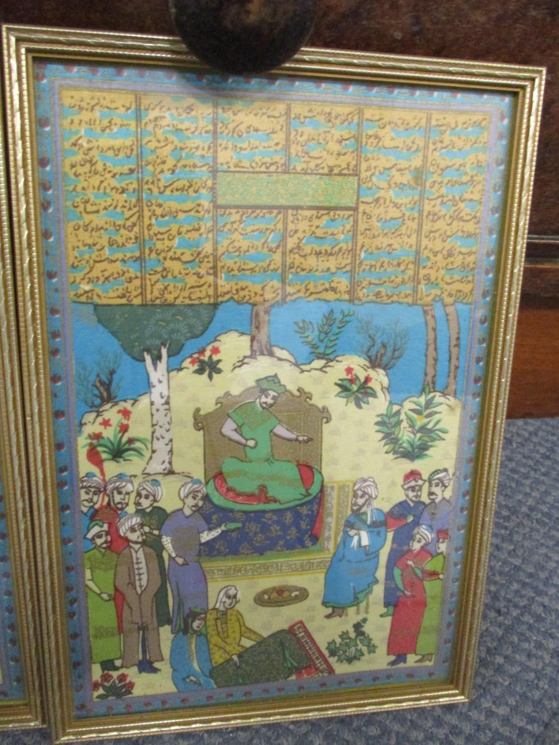 A set of three 20th century Persian silk embroideries, framed and glazed, 29 x 19xcm Location: RWB - Bild 4 aus 4