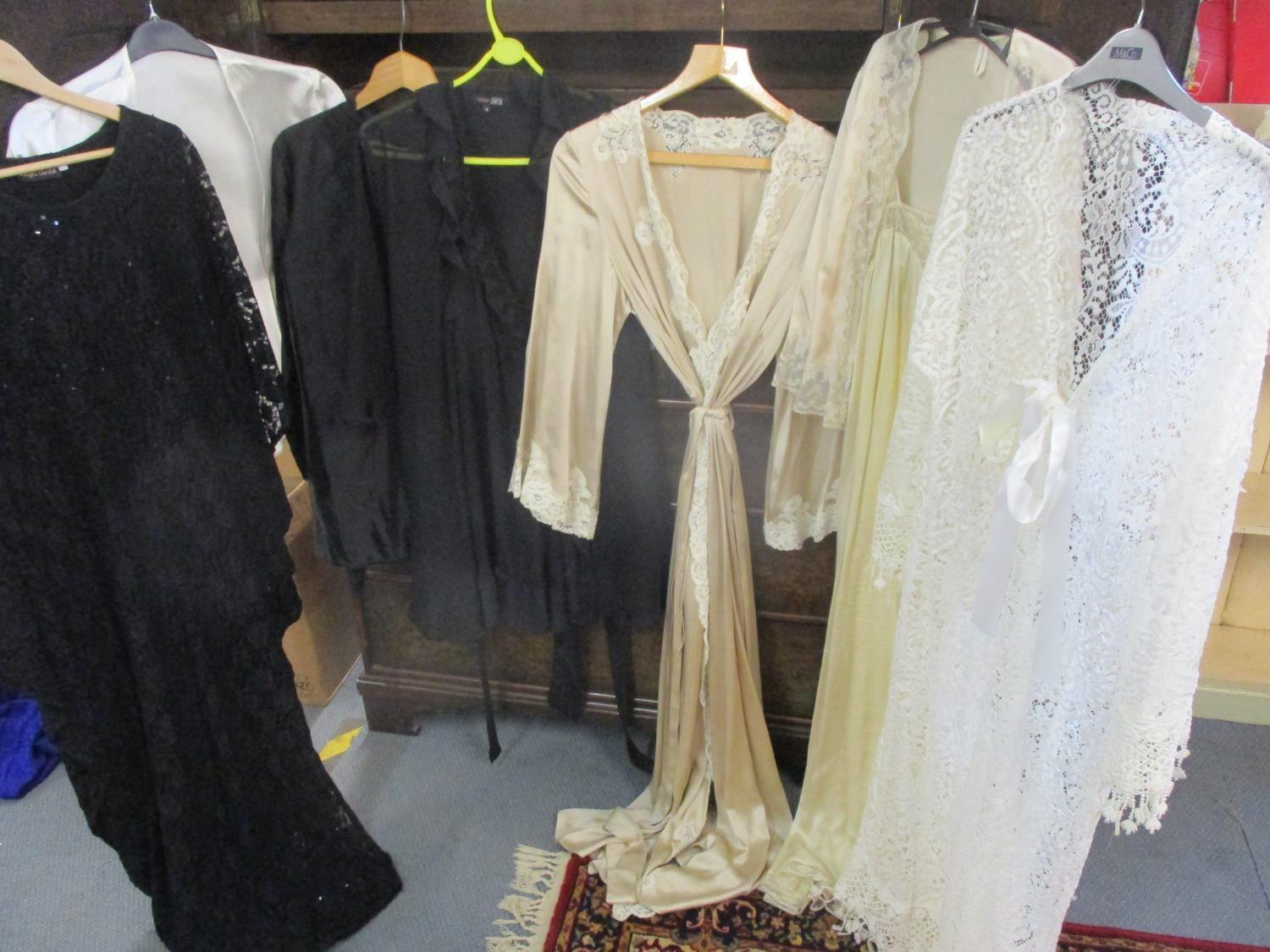 Ladies 20th century evening nightgowns and negligees together with beach over garments and silk