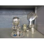 A selection of miscellaneous white metalware, to include a pepperette and a silver plated