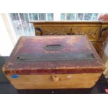 A Victorian, John Pound 'Public Work Department' postal box in a red leather (lock, front and side