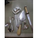 A small quantity of miscellaneous silver ware to include a Boston Harbour commemorative dagger, a