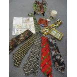 A Christian Lacroix red ground gents tie with rose design, horse racing design ties and others to