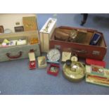 Three small vintage cases containing miscellanea to include an Indian bronze bowl, vintage soaps,