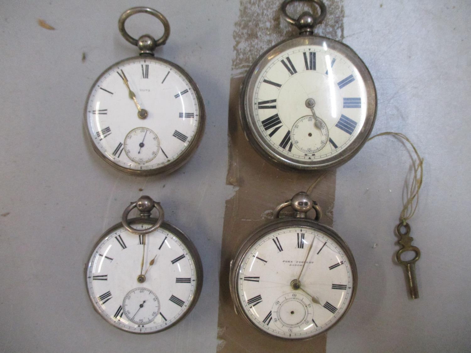 Four silver pocket watches with English hallmarks to include one by John Forrest of London Location: