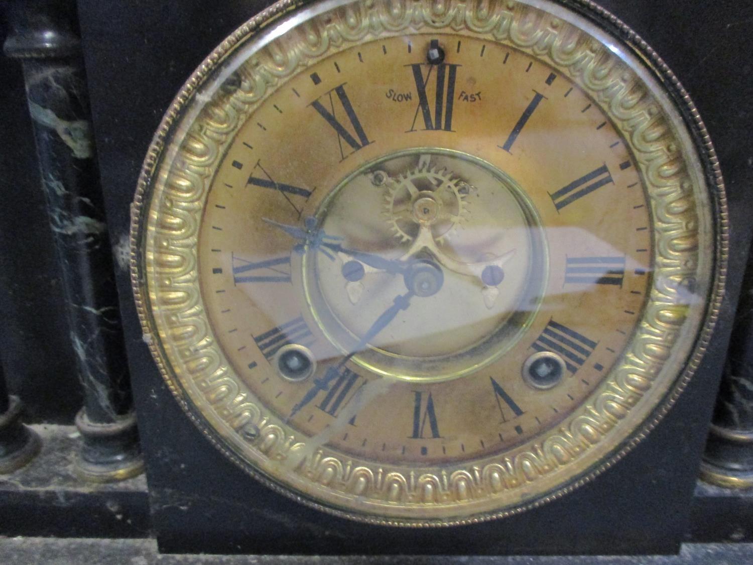 A Victorian black slate mantle clock Location: A3B - Image 2 of 3