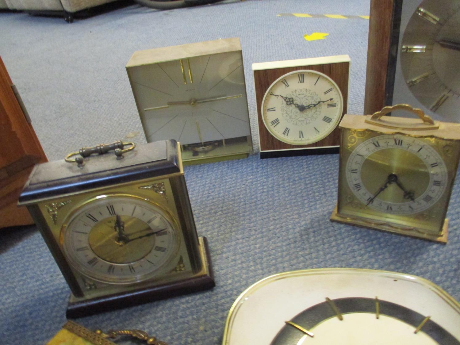 A selection of mantle and wall clocks to include a Hettich clock, a Jerome & Co pat. Oct 3rd 1883 - Image 3 of 4