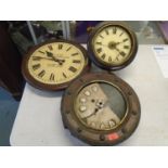 A 19th century mahogany dial clock with twin freeze movement, A/F, another 19th century dial clock