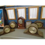 A group of Edwardian and later wooden cased mantle clocks Bulle, and Napoleon Hat clocks (6)