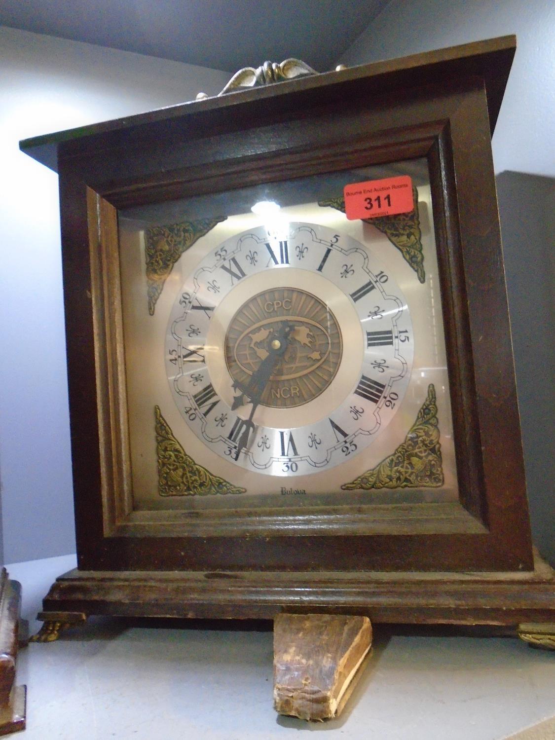 Two early 20th century Bulle patent mantle clocks, one in a light oak case with arched inlaid walnut - Image 4 of 5