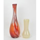 Two hand blown Anthony Stern studio glass vases, both elongated, the largest one of stretched