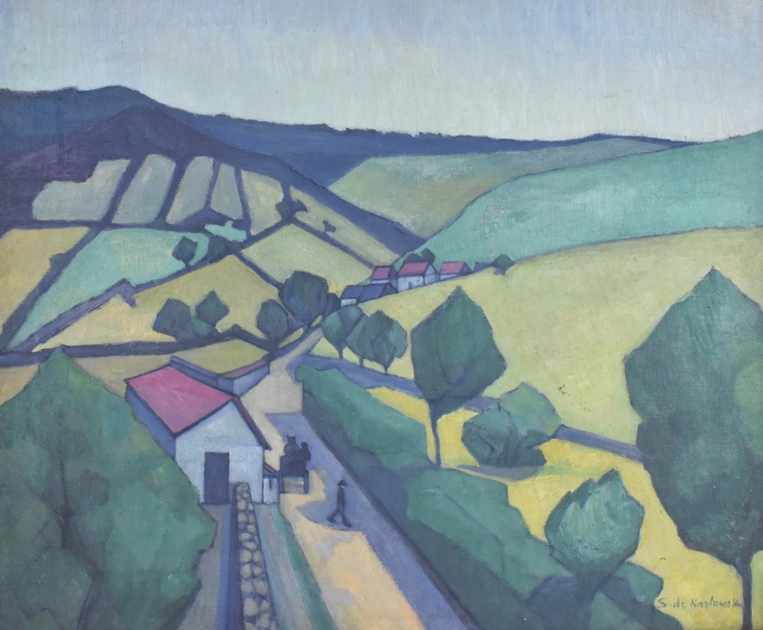 Stanislawa de Karlowska (1876-1952) Polish 'A road in the Black Down Hills', signed lower right, oil - Image 2 of 6