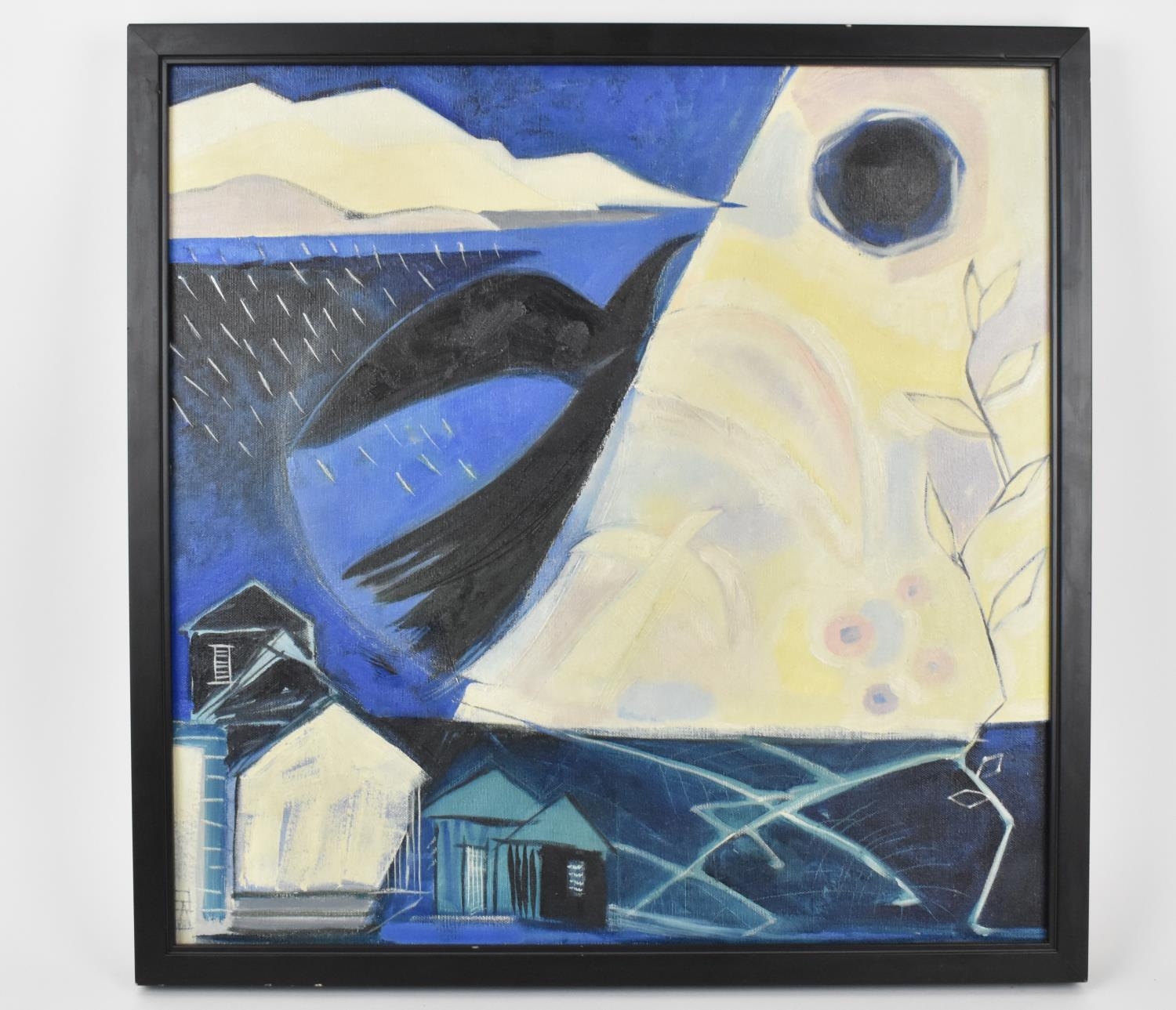 Eve Aspinwall (b. 1951) American modernist style painting 'Blackbird', depicting a night scene