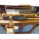 A Windsor and Newton wooden folding artist's easel, a Fox & Co Paragon ivory handled umbrella, an