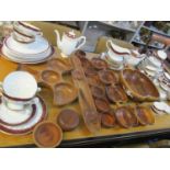 Retro teak tableware together with a Royal Stafford part dinner service and matched china