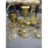Mixed 20th century brass household fireside and ornamental items to include a model cannon, a coal