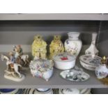 Household ornaments and dressing table items to include an Aynsley vase, a specimen vase, a