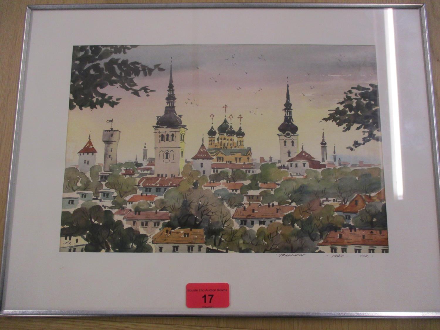 Twentieth century Russian school - a view of a town, a watercolour signed indistinctly and dated