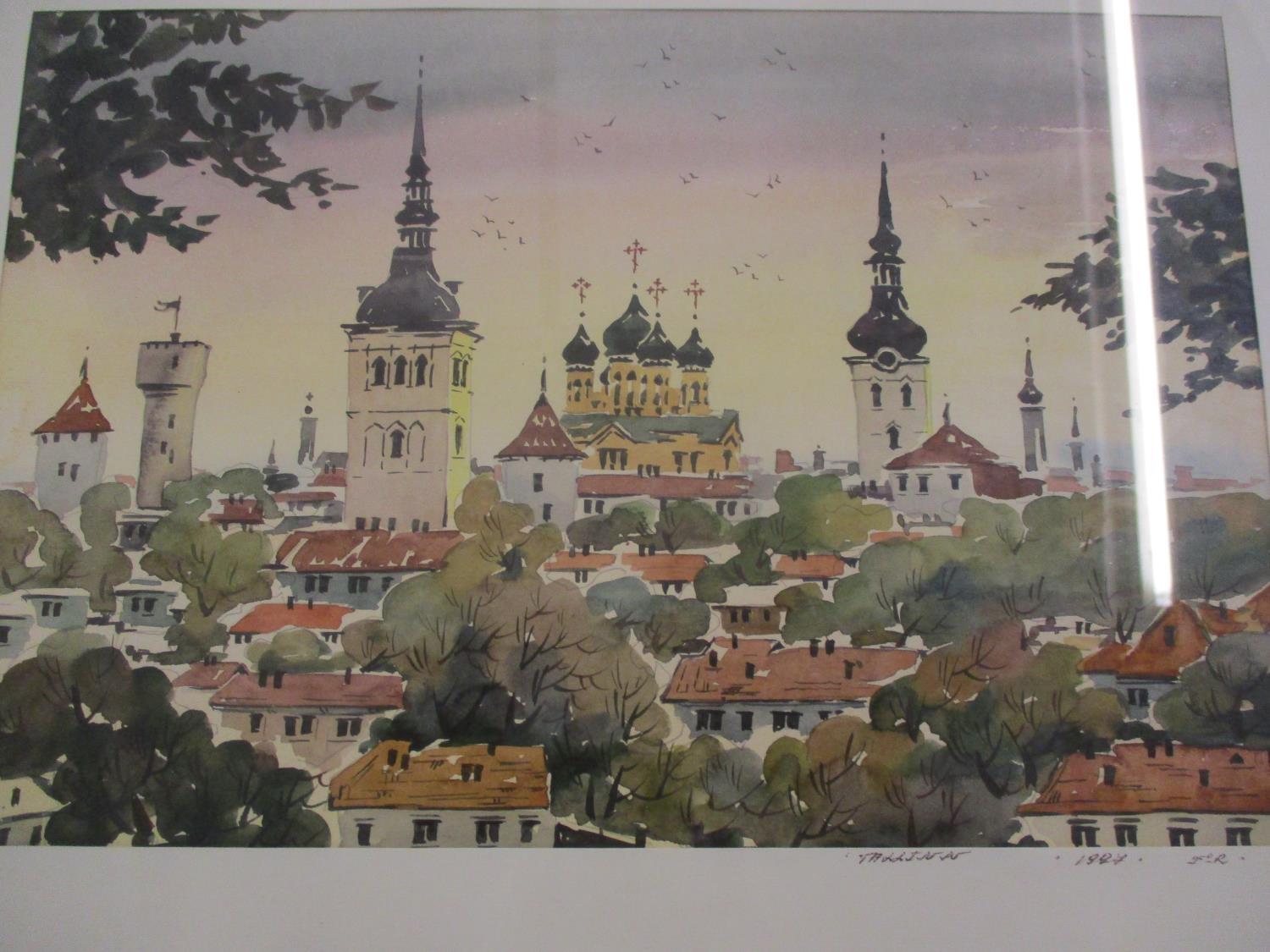 Twentieth century Russian school - a view of a town, a watercolour signed indistinctly and dated - Bild 2 aus 3