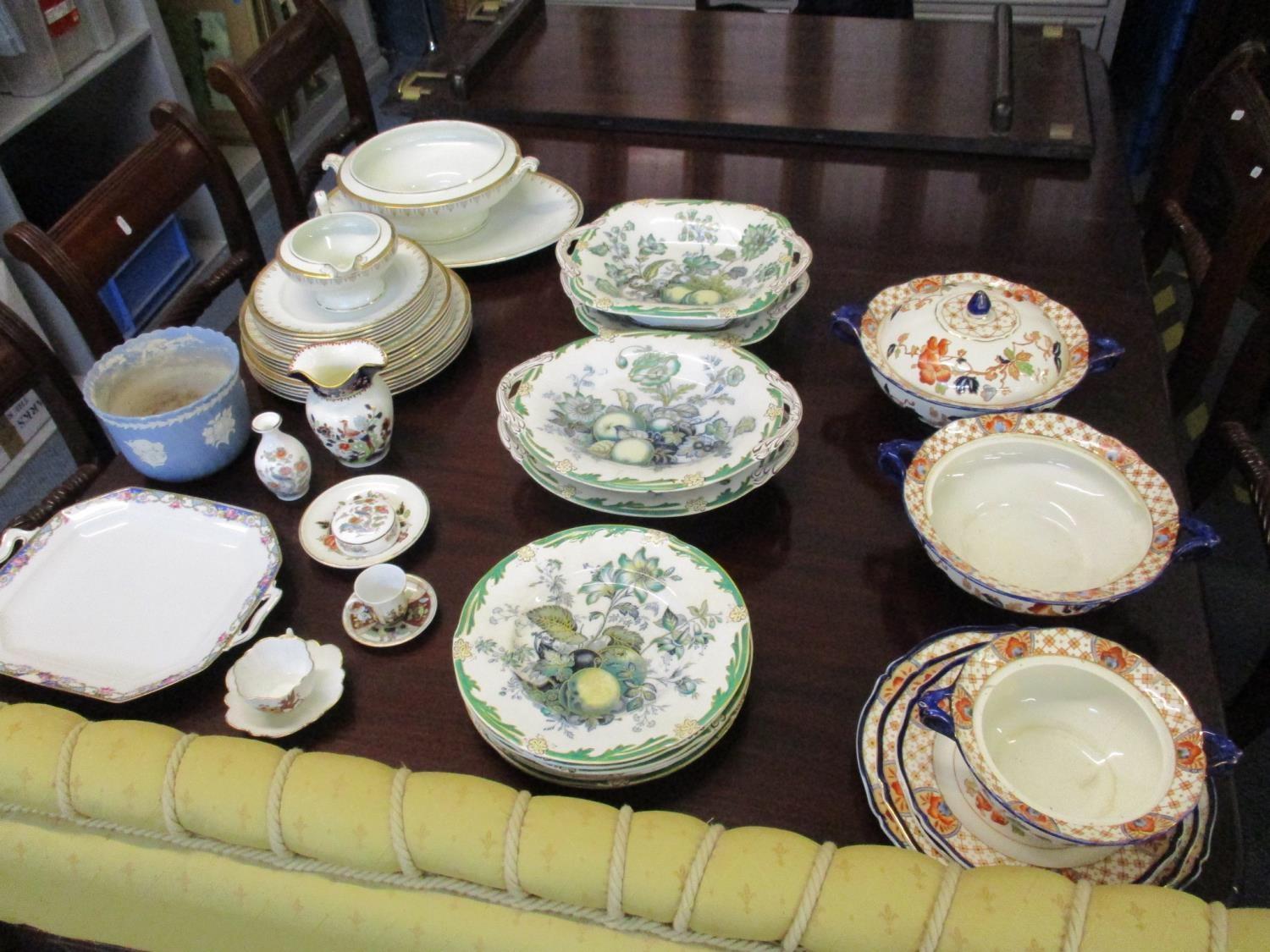 A collection of English porcelain and ceramics to include three part dinner services Location: LAB