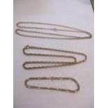 A 9ct gold rope link necklace 10.5g, together with a gold open link necklace 6.7g and a 9ct gold