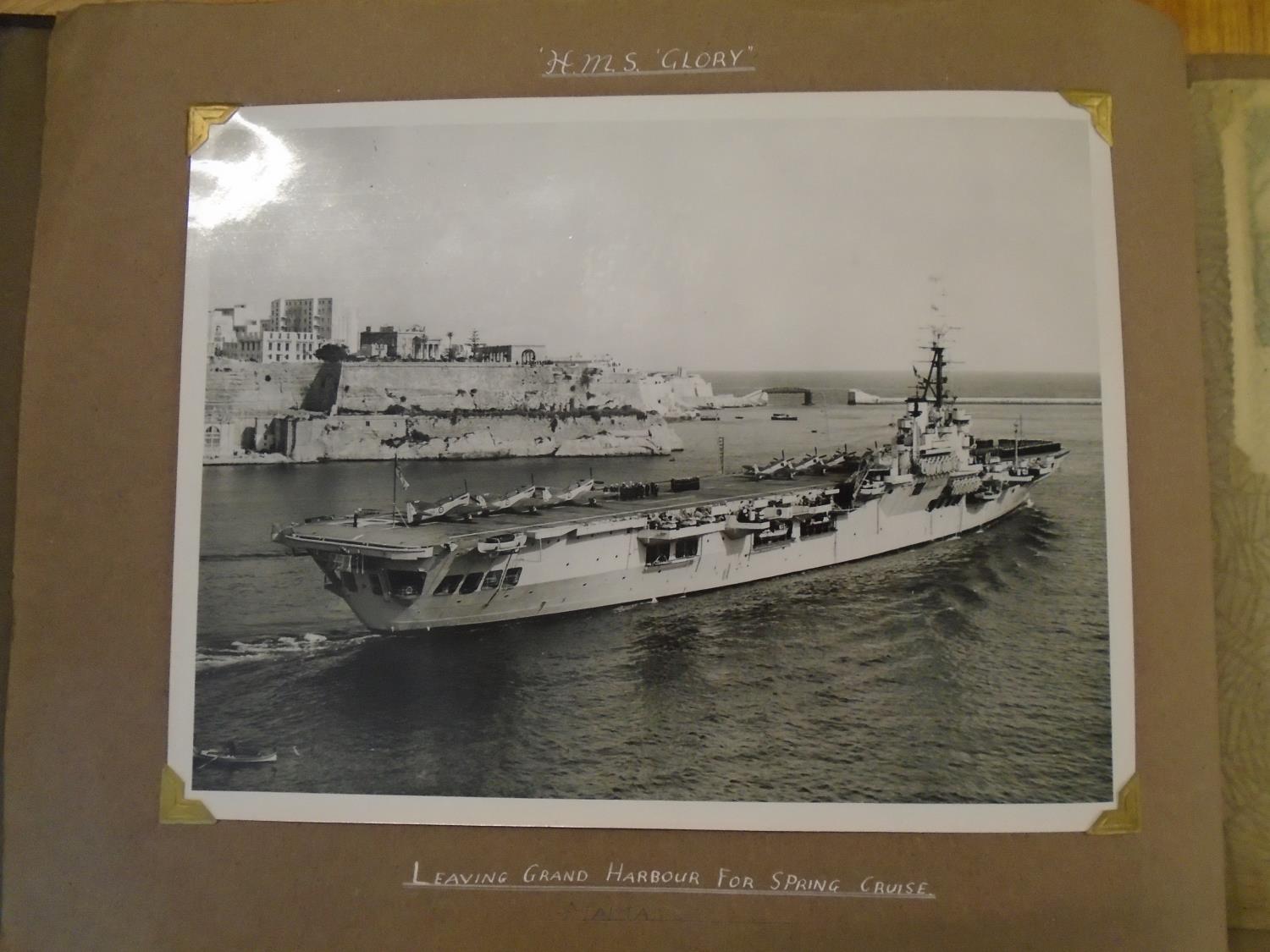 An interesting photograph album detailing a 'Spring Cruise' on board HMS Glory, an aircraft carrier, - Bild 2 aus 16