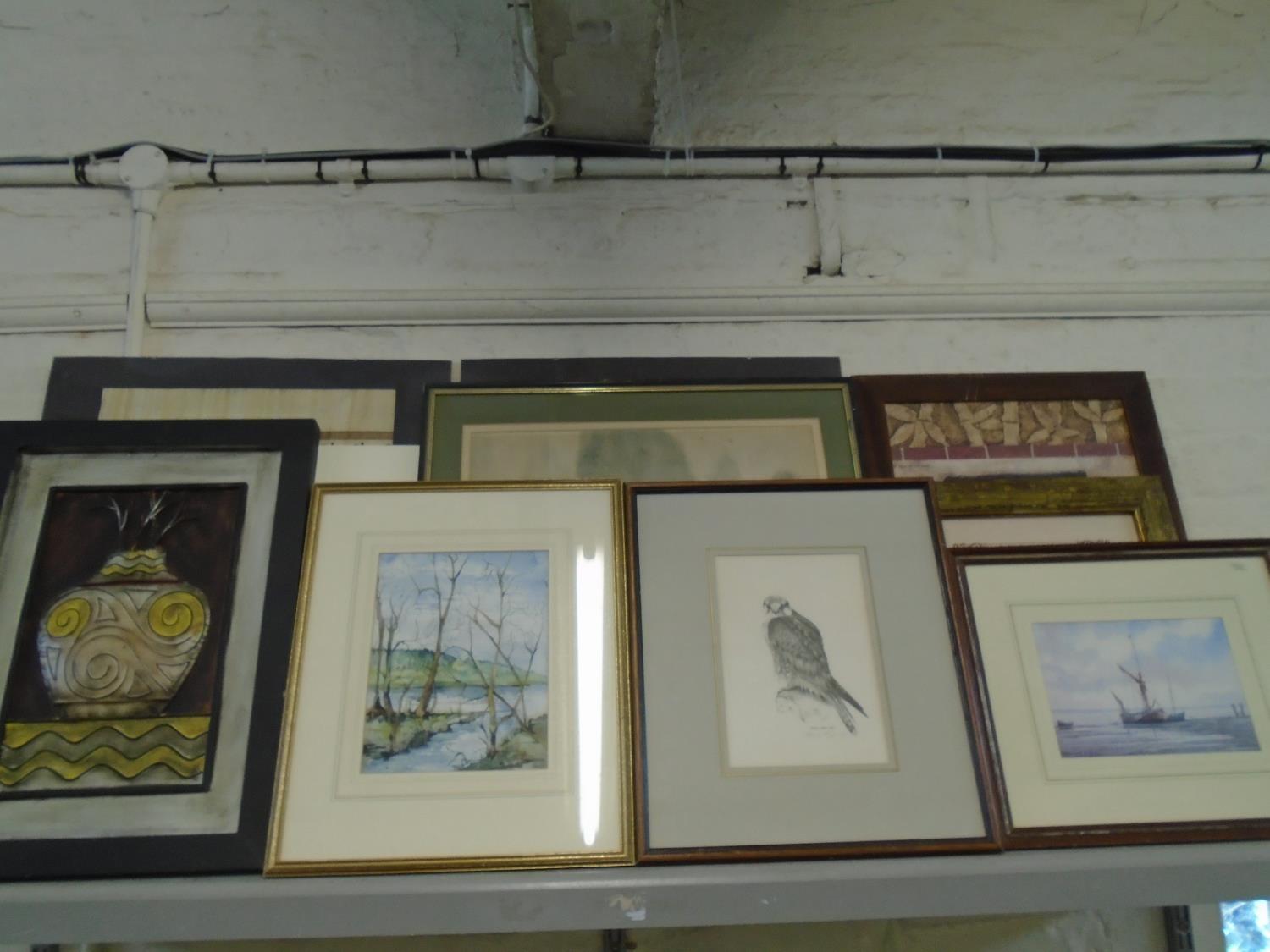 A quantity of watercolours, signed limited edition prints, an ink drawing signed D Whitelock, and - Bild 5 aus 10