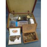 A leather suitcase containing various British copper pennies and shillings Location: LAB