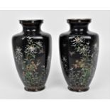 A pair of Japanese silver mounted cloisonne vases, late Meiji/early Taisho period, of hexagonal