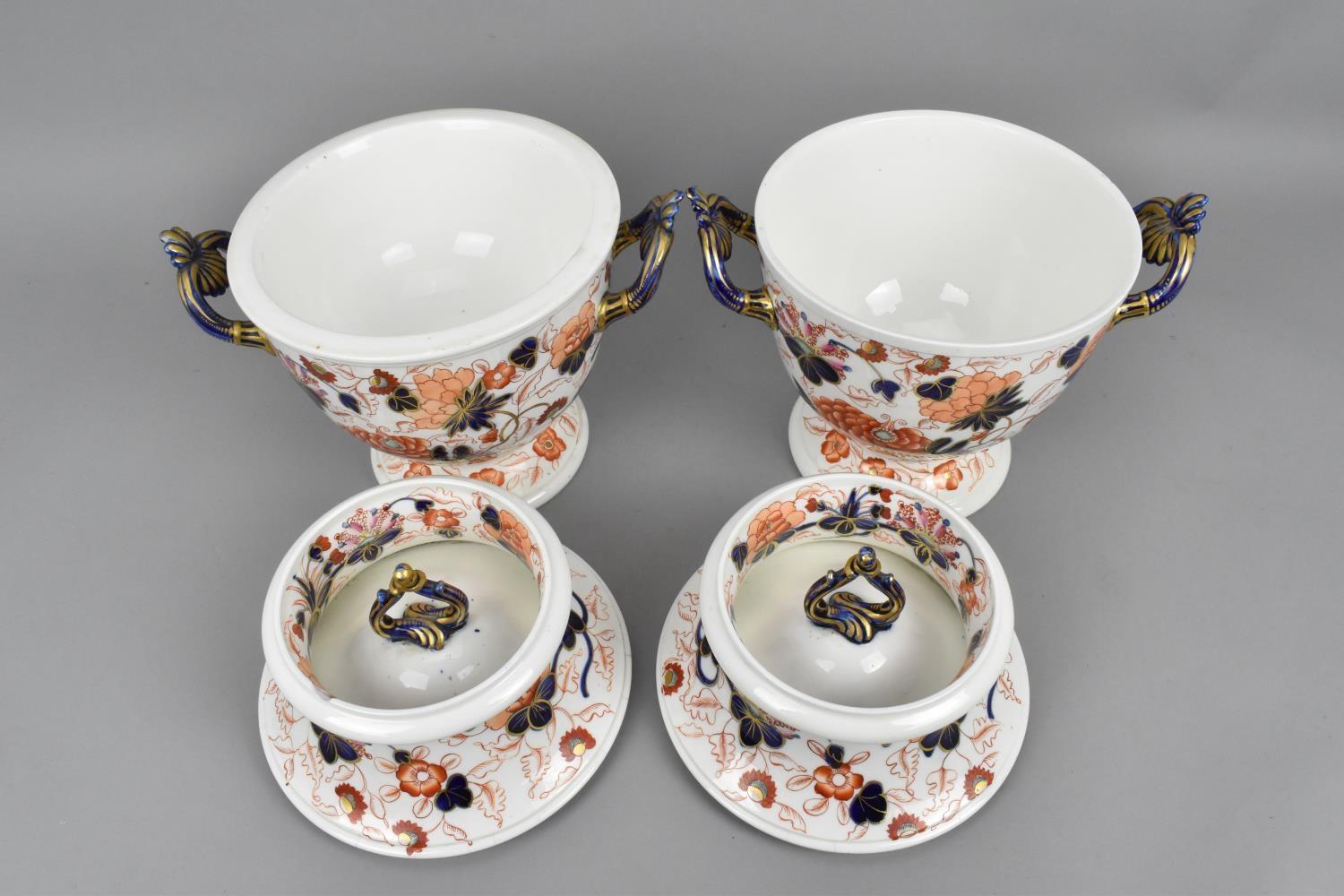 A pair of English porcelain Imari pattern ice-pails, possibly Coalport, early 19th century, with - Image 6 of 11