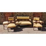 An Edwardian eight piece parlour suite, comprising a sofa, two armchairs, and five chairs, all
