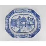 A Chinese export blue and white porcelain meat dish, Qianlong period, of octagonal form with central