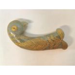 An Indian jade khanjar dagger hilt, the pommel in the form of a bird's head with carved gilt