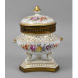 A Franziska Hirsch Dresden porcelain pot pourri vase with pierced ormolu gallery and base, the