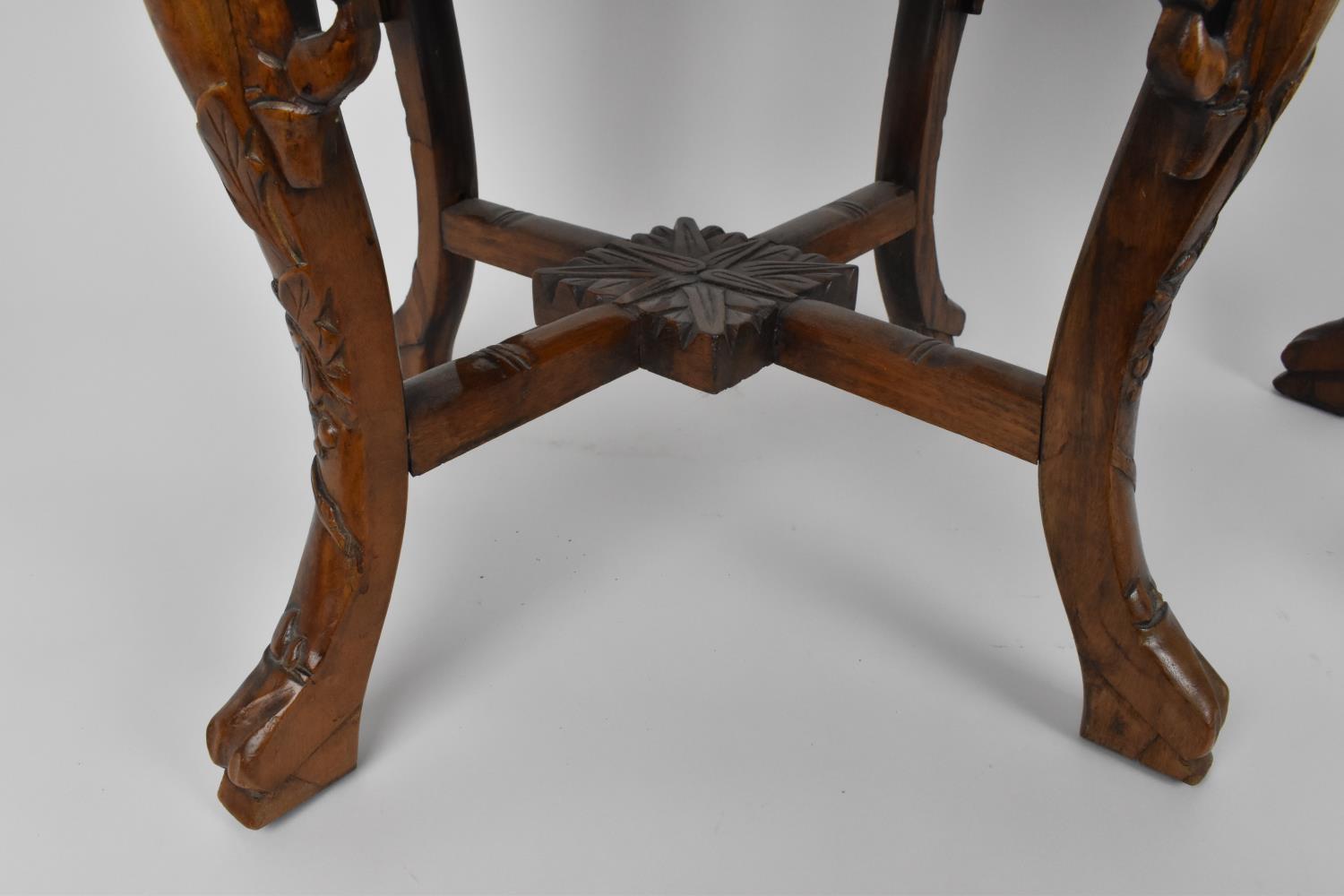 A pair of Chinese carved hardwood and marble jardiniere stands, with beaded rim and pierced - Image 5 of 6