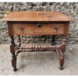 A William and Mary style oak side table, of rectangular form with single drawer and acorn drop