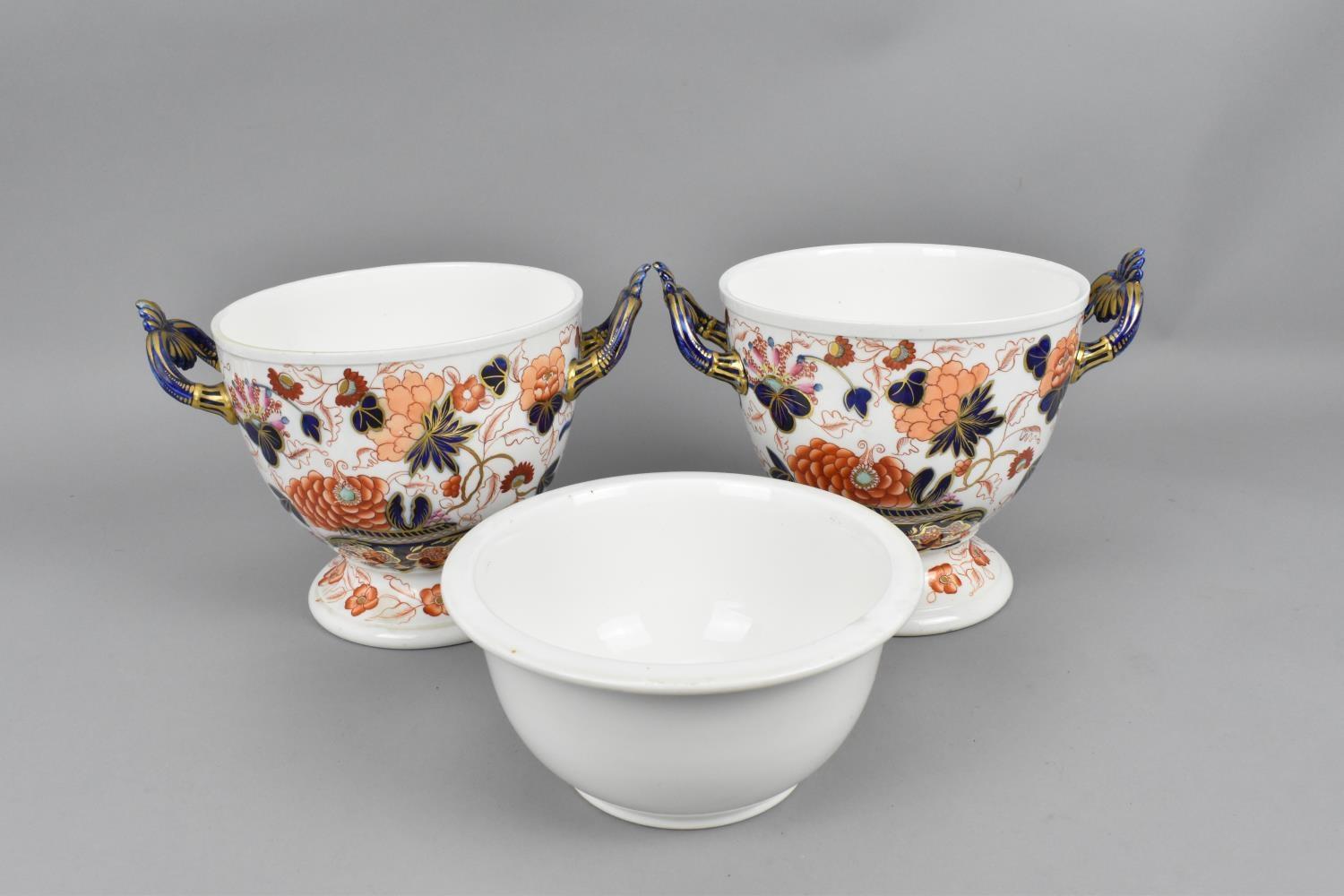 A pair of English porcelain Imari pattern ice-pails, possibly Coalport, early 19th century, with - Image 7 of 11